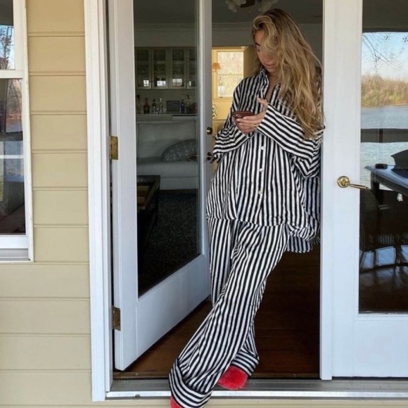 Sleeper Other - Sleeper | Black & White Striped One Size Pajama Set Rayon